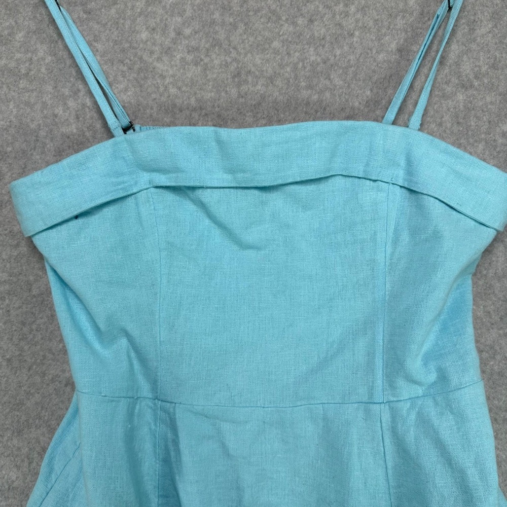 Abercrombie Fitch Light Blue Smocked Linen Blend Fit Flare Mini Dress Womens M - Picture 3 of 10